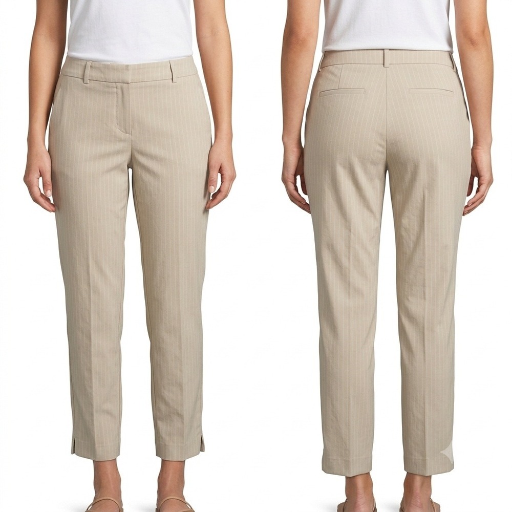 Lane Bryant Pants Womens 20 Tan Pinstripe Ankle Khaki Trousers Slitsâ Slim